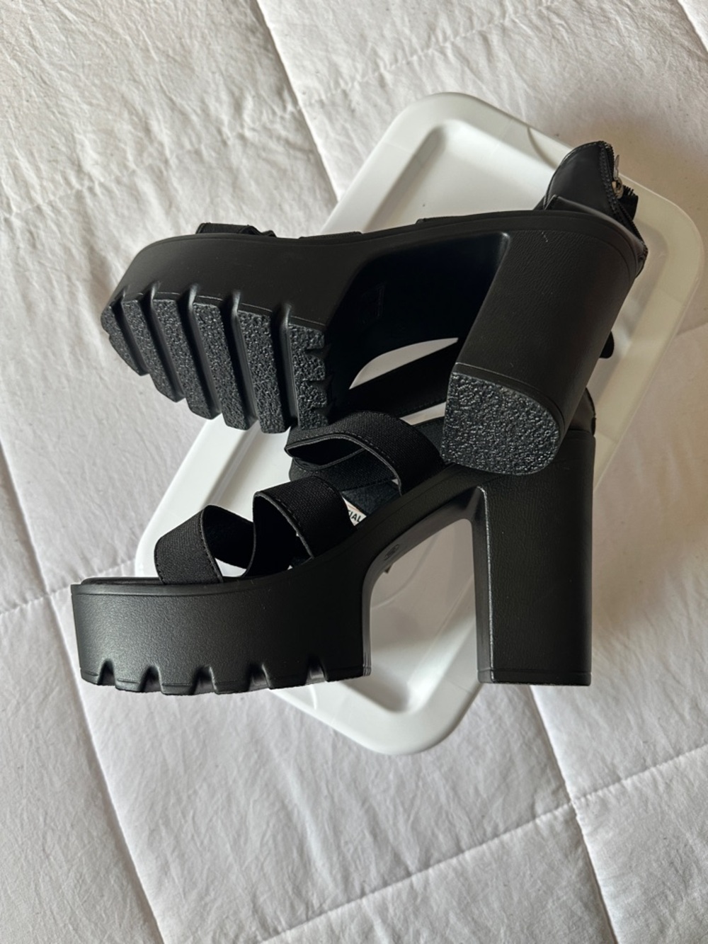 Women's Black Chunky Platform Heeled Sandals